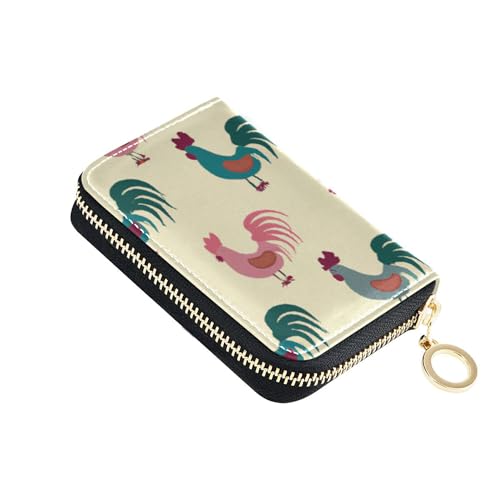 Burbuja Cute Roosters Credit Card Holder for Women Men RFID Blocking, Leather Accordion Zipper Card Case Wallet 11 Slots