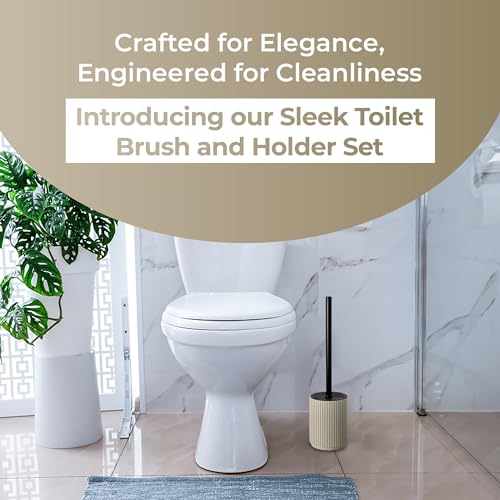 Image of Blue Canyon Berkeley Toilet Brush & Holder, Brush for Bathroom & Office, Plastic Brush Head for Deep Cleaning, Pack of 1, Compact Size, Elegant Design, Odour Free Holder, Almond