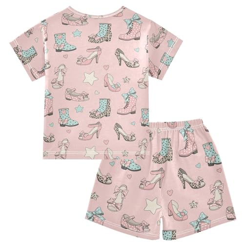 Pajama Short Sets Shoes and Stars on Pink Soft Cotton Summer Sleepwear 2 Piece PJS Size 5-14T2