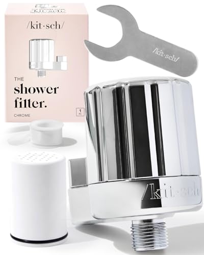 Kitsch Shower Head Filter for Hard Water - Water Softerner for Shower, Hardwater Filter for Showerhead, Improves Hair,Nails & Skin, Removes Chlorine, Heavy Metals & Other Harmful Substances - Chrome
