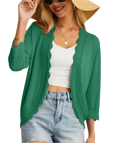 Image of GRECERELLE Womens Summer Cardigan Lightweight Soft Casual Cropped Knit Shrugs Jumper Womens Tops for Dress Summer Evening Wedding (Dark Green, L)