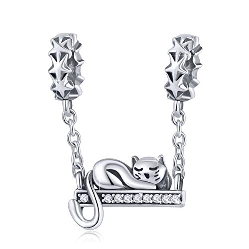 BAMOER - Ciondolo a forma di gatto e bradipo, in argento Sterling 925, per collana o bracciale e argento-placcato-base, colore: Gatto carino., cod. GXC856+GW0043-S