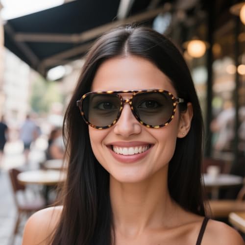 Aviator Sunglasses for Women Lightweight Resin Frame with PC Lenses for UV Protection and Outdoor Use, Dark Brown