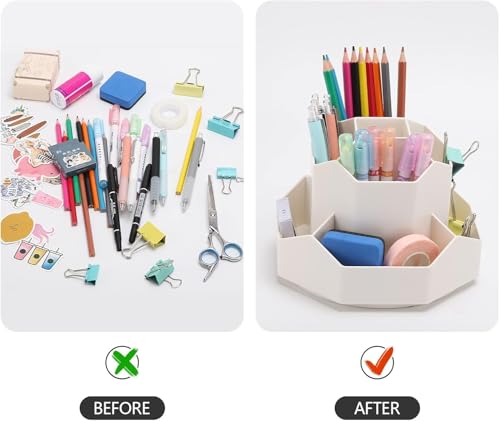 Image of AccuPrints Sumiko Sumiko Pencil Pen Holder for Desk,9 Slots 360 Degree Rotating Desk Organizers,Desktop Storage Stationery Supplies Organizer, Cute Pencil Cup Pot For Office, School, Home (White)