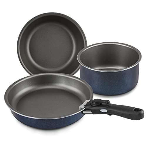Shineuri 4 Pieces Removable Handle Cookware Stackable Pots And Pans Set, Nonstick Pot And Pan Set For Home & Camping, Dishwasher/Oven Safe - 2Qt /8Inch /9.5Inch #TOP7