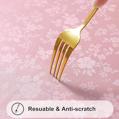 Image of Smiry Round Table Cloth, Waterproof Heavy Duty Vinyl Tablecloths, Wipeable Washable Table Cover for Kitchen, Dining Room & Valentines(Pink, 60 inch Round)