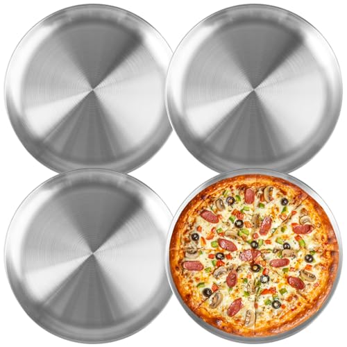 Lot de 4 Plaques à Pizza Rondes En Acier Inoxydable, 26cm Plaque Pizza Four, Résistant aux Températures élevées et Facile à Nettoyer pour Cuisson au...