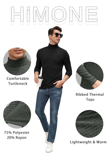 HiMONE Men Turtleneck Shirts Lightweight Long Sleeve Turtle Necks Ribbed Thermal Tops S-XXL2