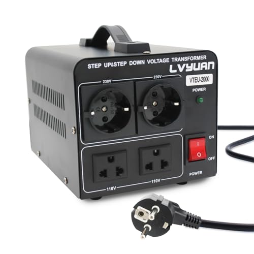 Cantonape 2000W Transformador de conversor de voltaje, Step Up/Down Converter 220/240 voltios   110/120 voltios 110V  Transformador Elevador/cable de alimentación de la EU
