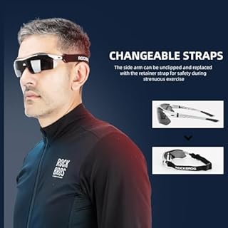 ROCKBROS Pickleball Glasses for Men & Women – Photochromic Sports Sunglasses, UV400 Protection & Interchangeable Strap