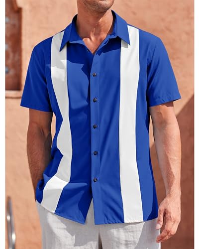 Mens Vintage Bowling Shirts Short Sleeve Button Down Guayabera Beach Shirts for Men2