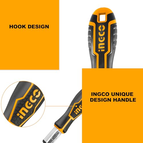 Image of INGCO 24 IN 1 Ratchet Screwdriver Set, INGCO Style Ratchet Handle, 16 Pcs Screwdriver Bits, 7 Pcs 1 /4 inch Power sleeve