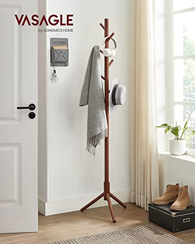 Vasagle Solid Wood Coat Rack, Free Standing Coat Rack, Tree-Shaped Coat Rack With 8 Hooks, 3 Height Options, For Clothes, Hats, Bags, For Living Room, Bedroom, Home Office, Dark Walnut Urcr04Wn #TOP1