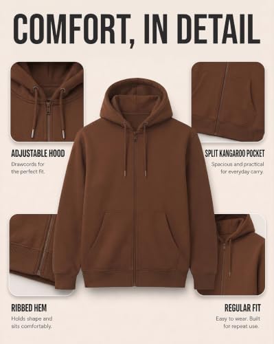 Image of Nobero Classic Zipper Hoodie for Men | Zip Up Hoodies for Men | Regular Fit | Full Zip Closure | Drawstring Hood | Zipped Hooded Sweatshirt | Cotton Rich Zipper Fleece Hoodie