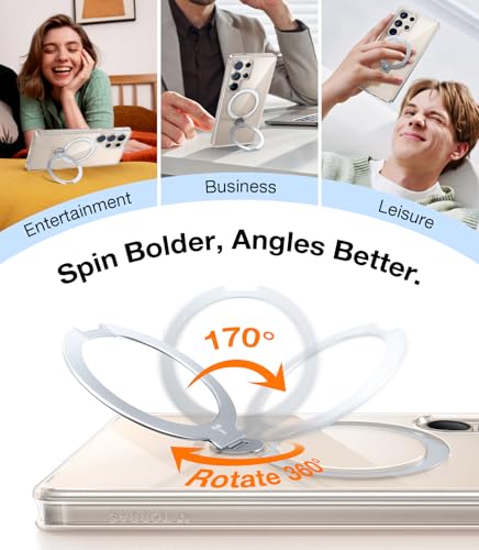 Image of TORRAS 360 Spin Magnetic Stand for Samsung Galaxy S25 Ultra Case, Fit for Magsafe, Military Grade Slim Hard PC Protective S25 Ultra Clear Case with Kickstand & Ring Holder, Ostand Spin, Clear