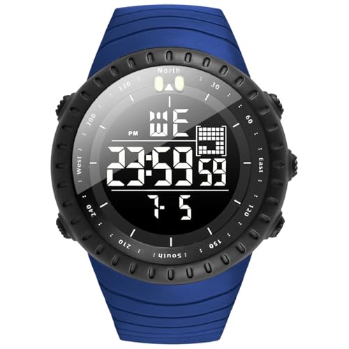 KXAITO Men's Watches Sports Outdoor Waterproof Military Watch Date Multi Function Tactics LED Face Alarm Stopwatch for Men (6256 Blue Band Black Dial)