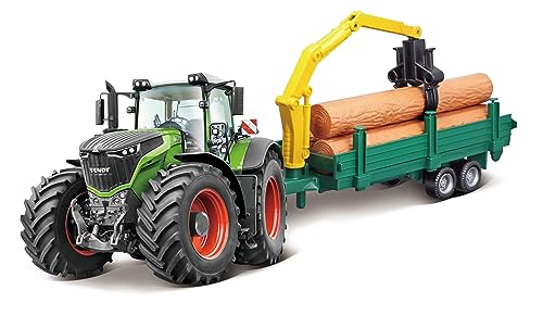 Bburago B18-31651 10CM FENDT 1000 Vario Tractor + Tree Forwarder, Green one size