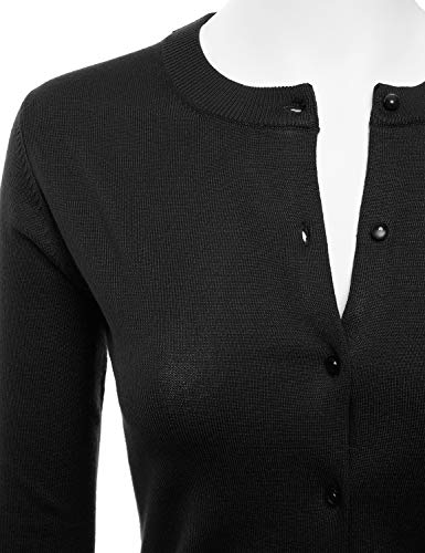 LALABEE Women's Crew Neck Gem Button Long Sleeve Soft Knit Cardigan Sweater Black S