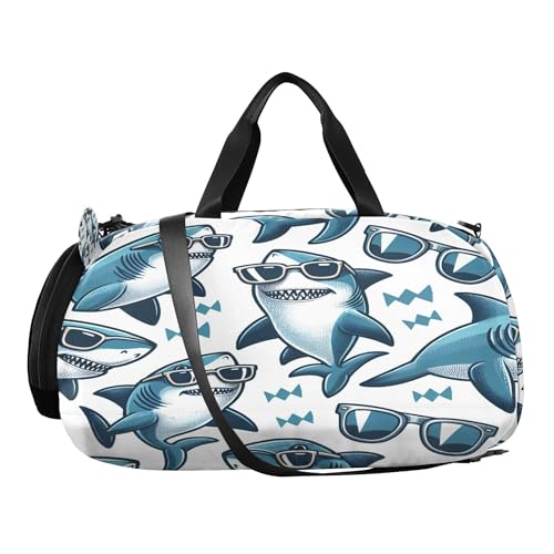Cute Shark Kids Overnight Sports Duffel Bags with Shoe Compartment & Wet Pocket Travel Sport Gym Bag for Girls Boys2