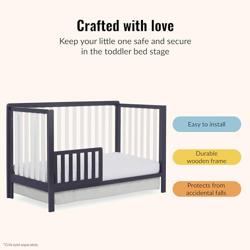 Image of Dream On Me Toddler Guard Rail for Convertible Crib, Solid Wood Bed Rail for Toddler Bed Conversion, Navy