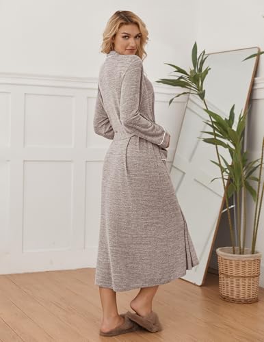Image of Ekouaer Womens Robe Long Bathrobe Lightweight Soft Knit Kimono Robes Ladies Casual Sleepwear S-3XL