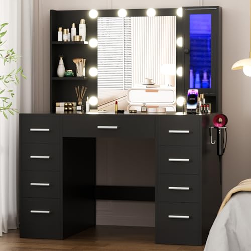ERLEJIA Vanity Desk with Mirror and Lights, 43
