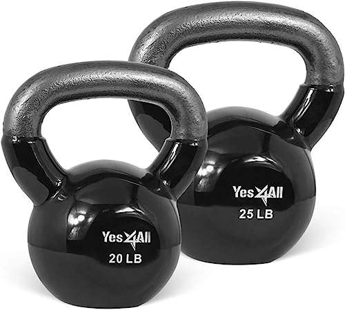 Yes4All Kettlebells 20 25 lbs Set Weight Vinyl Coated Cast Iron for Dumbbell Weights Exercises, Gym, Fitness, Full Body Workout Equipment Push up, Grip and Strength Training, Black by YES4ALL - Used condition - CA$106.81