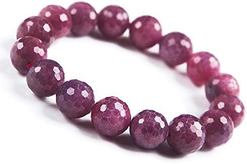 12mm Natural Red Ruby Gemstone Stretch Cut Faceted Round Beads Women Men Bracelet AAAAA