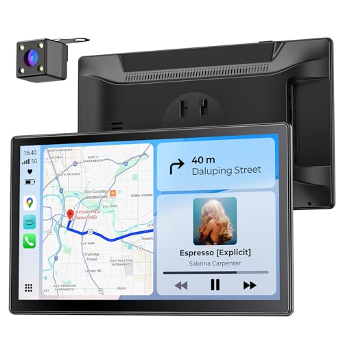 Krunia 9' Drahtloses Tragbares 60FPS Car Play Display für Apple CarPlay & Android Auto, Magnetische Halterung, OTA, Hoch- und Querformat, Rückfahrkamera, Bluetooth, Sprachsteuerung, GPS Navigation