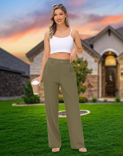 Women's Wide Leg Linen Pants - 29" 31" Dress Work Office Pants Casual Slacks Business Summer Pants with Pockets4