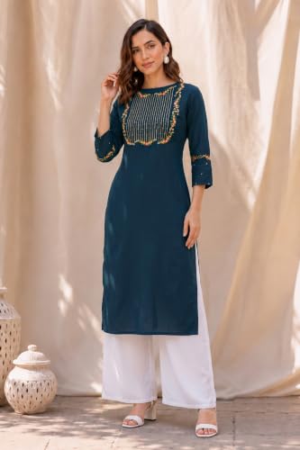 Image of MIRCHI FASHION Women's Straight Fit Rayon Sequins Embroidered and Polka Dots Printed Kurti Only