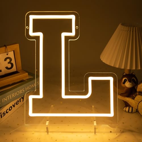 Image of Light Up Letters L, Led Marquee Letter Lights Neon Sign, 13.9 inch Height Decorative Lighted Alphabet Number, Battery /USB Powered Led Letters Lights for Wedding, Birthday, Party, Christmas or Home Decor
