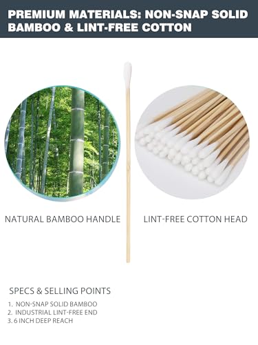 Image of Dog Ear Swabs 600 Count Refill - 6 Inch Bamboo Cotton Swabs for Dogs & Cats, Lint-Free Large Absorbent Round Tips for Ear Wax Cleaning & Tear Stain Removal, 6 Resealable Packs (No Box)