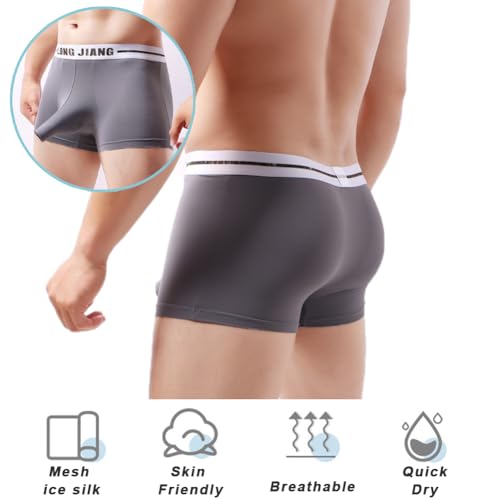 Men's Ice Silk Boxer Briefs Elephant Nose Trunks Separated Pouch Breathable Underwear Boxers2