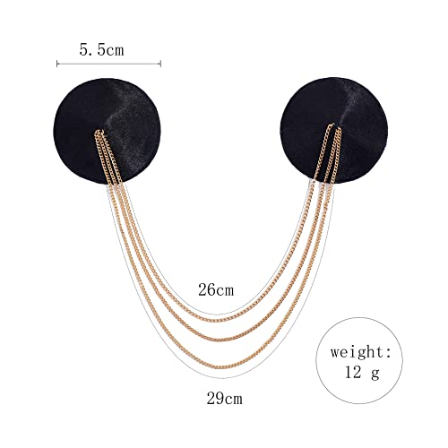 Zgmyc Sexy Round-Shaped Nipple Cover With Gold Metal Chain, Reusable Self Adhesive Pasties Bra Tassel Body Chain For Party Rave Festival #TOP6
