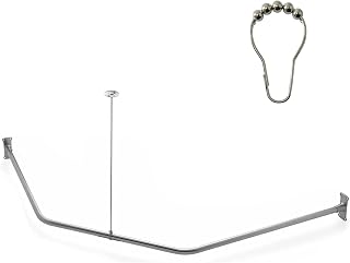 Naiture Stainless Steel 18-1/2" X 26" X 18-1/2" Neo-Angle Shower Curtain Rod with Ceiling Support and Shower Curtain Hooks Rings, Brushed Nickel Finish