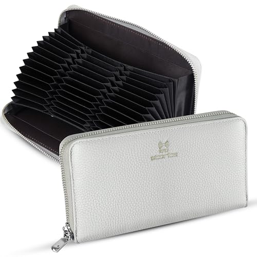 Image of Storite RFID Blocking Women's Wallet | with 36 Card Slots | PU Leather Card Holder Organizer | with Zipper Coin & Cash Pocket | Compact Travel Purse for Girls & Ladies (Grey - 20 x 2.7 x 11 Cm)