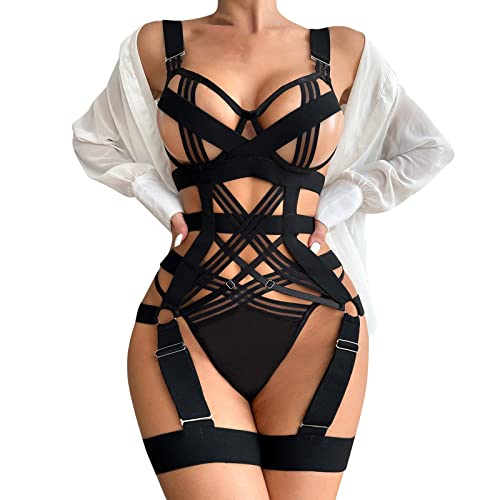 Essbare Unterwäsche Für Damen Damen-Design gebündelt mit Play Lingerie Set Lingerie Body (Black-D, L)