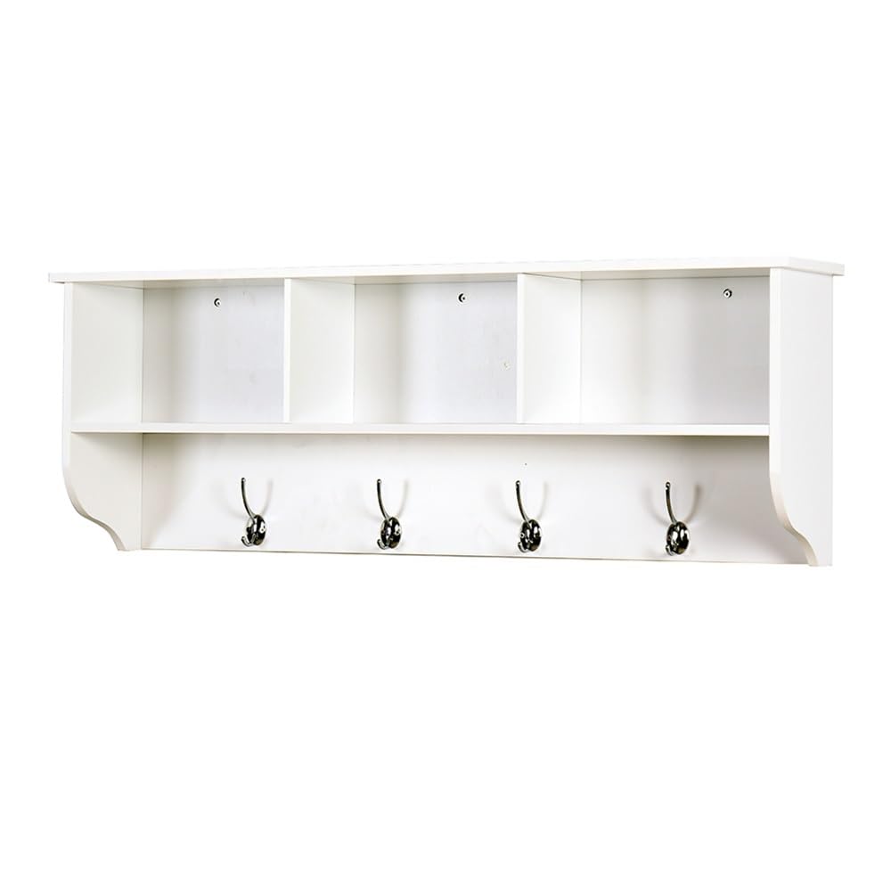 YQINQIN83B Coat Hangers Wall-Mounted Coat Hooks with Storage Shelf and 4 Dual Wood Hanging Rack for Kitchen, Bathroom, Entryway for Bedroom(White)