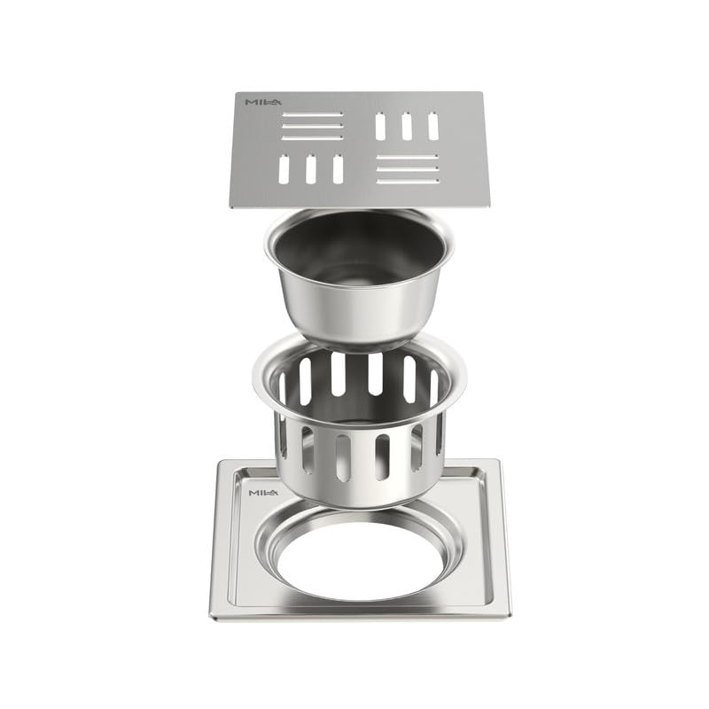 Image of Mila 6-Inch Floor Drain | 2-Piece Bowl System | Cockroach Trap | Prevents Blockage | Smooth Water Flow | 304 Grade Stainless Steel | Rust Resistant | Bathroom & Kitchen | 1.5 Yr Warranty