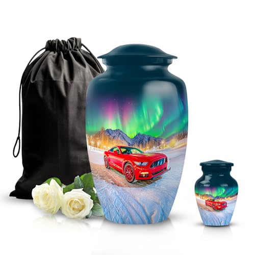 Image of Car Urn - Tiny Urn for Adult Human - Combo 1 - Large with 3 Inch Pack of 1 - Unique Urns for Human Ashes - Decorative Urns for Mom & Dad - Cremation Keepsakes for Ashes