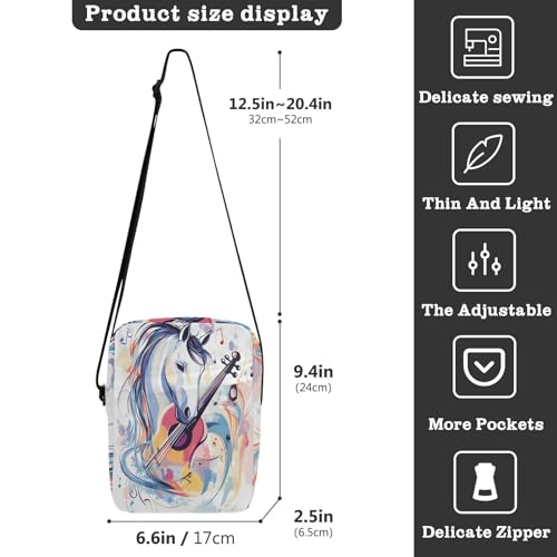 cute messenger bag Shoulder Crossover Bag Womens Crossbody Purses Adjustable Strap for School School- White Horse Music3