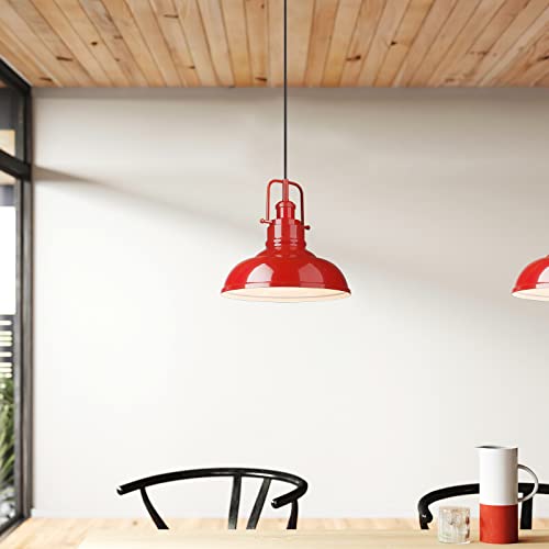 Image of zeyu 2 Pack Modern Pendant Lights, 11-Inch Kitchen Light Fixtures with Metal Dome Lampshade, Red Finish, 016-1-2PK RED