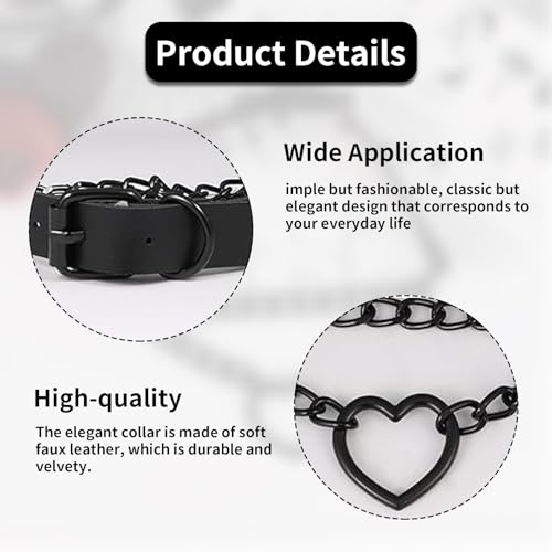 Herz Chocker Halsketten Kreis,Punk Choker Kette,Herz Charm Verstellbare Kragen Halskette,Elegant Halsband Damen,Lederhalsband,Collar,Gothic Schmuck,EMO Accessoires,Joker Kette,Rocker Outfit (Schwarz)