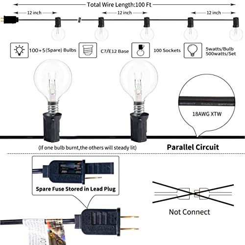 Sunsgne 100Ft Patio String Lights Waterproof G40 Outdoor String Lights With 105 Clear Edison Bulbs, Globe Bulb String Lights Hanging Lights For Indoor Outdoor Commercial Decor thumb #2