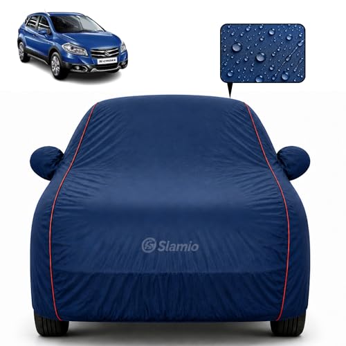 Image of Car Cover for Maruti Suzuki S-Cross 2014-2016 | 100% Waterproof Heavy-Duty 3-Layer Car Body Cover | All-Weather Rain,UV,Sun & Dust Protection | Custom Fit | Mirror & Antenna Pockets |Navy Blue