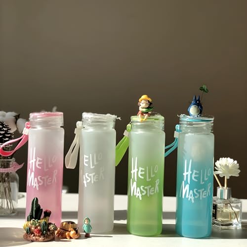 Image of 400 ml Each Glass Water Bottle, with Leak-Proof Airtight Plastic Lid for Water, Smoothie, Juices - Reusable Glass Food Grade Airtight Travel Drinking Fridge Bottles Office Bottle (White 1)