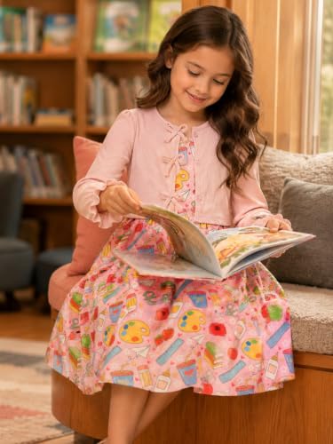 Funnycokid Girls Dress with Cardigan Back to School Size 5-6 Pink Outfits — view 4