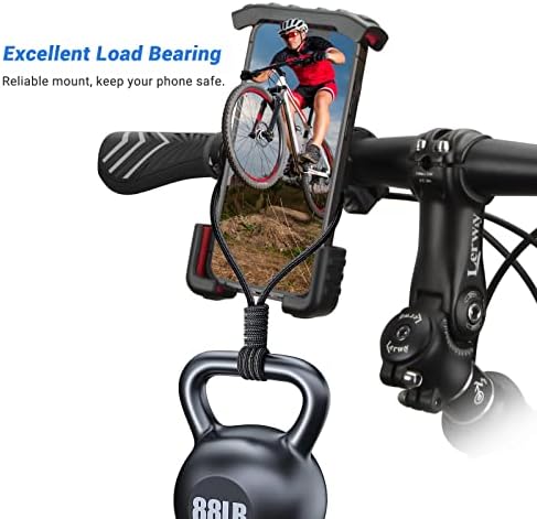 LERWAY Motorcycle Phone Mount, Adjustable Handlebar Clip with Lock, Fits 4.7-6.8 Inch Phones, Black Red 8