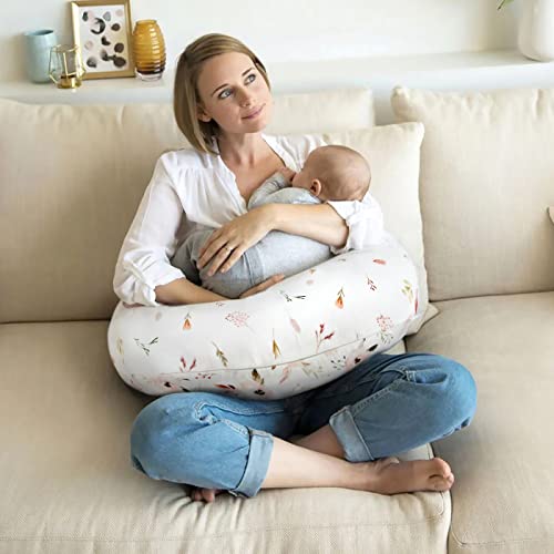 Image of GRSSDER Nursing Pillow Cover Stretchy Minky Removable Nursing Covers for Breastfeeding Pillows, Ultra Soft Comfortable Slipcover for Boy and Girls, Pretty Watercolor Rose Flora, Orange Pink